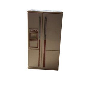 Vintage 4” Tomy Dollhouse Side-By-Side Refrigerator With Food Accessories